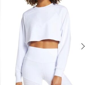 ALO Yoga White Cropped Long-Sleeve Sweatshirt